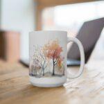 Aquarell-Kaffeetasse mit Laubbäumen im Herbst – Perfektes Geschenk für Natur-Liebhaber