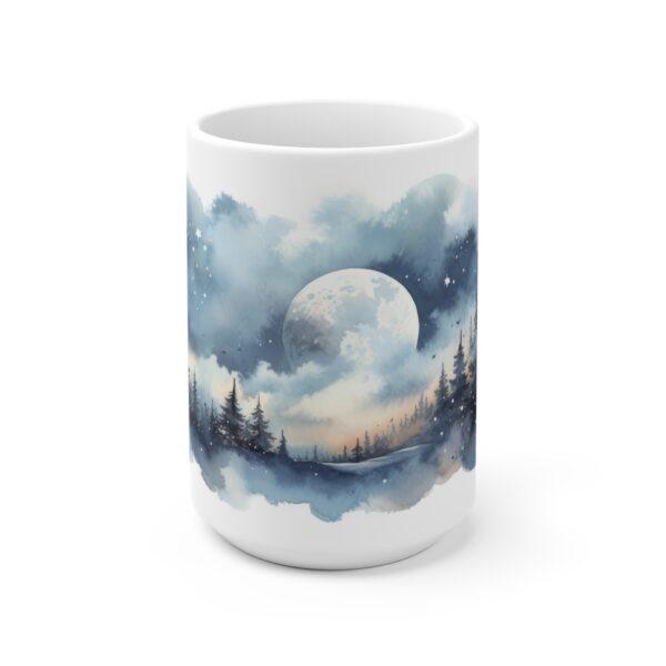 Aquarell Tasse mit Nachtlandschaft und Sternen – Perfekte Geschenkidee für Naturfreunde