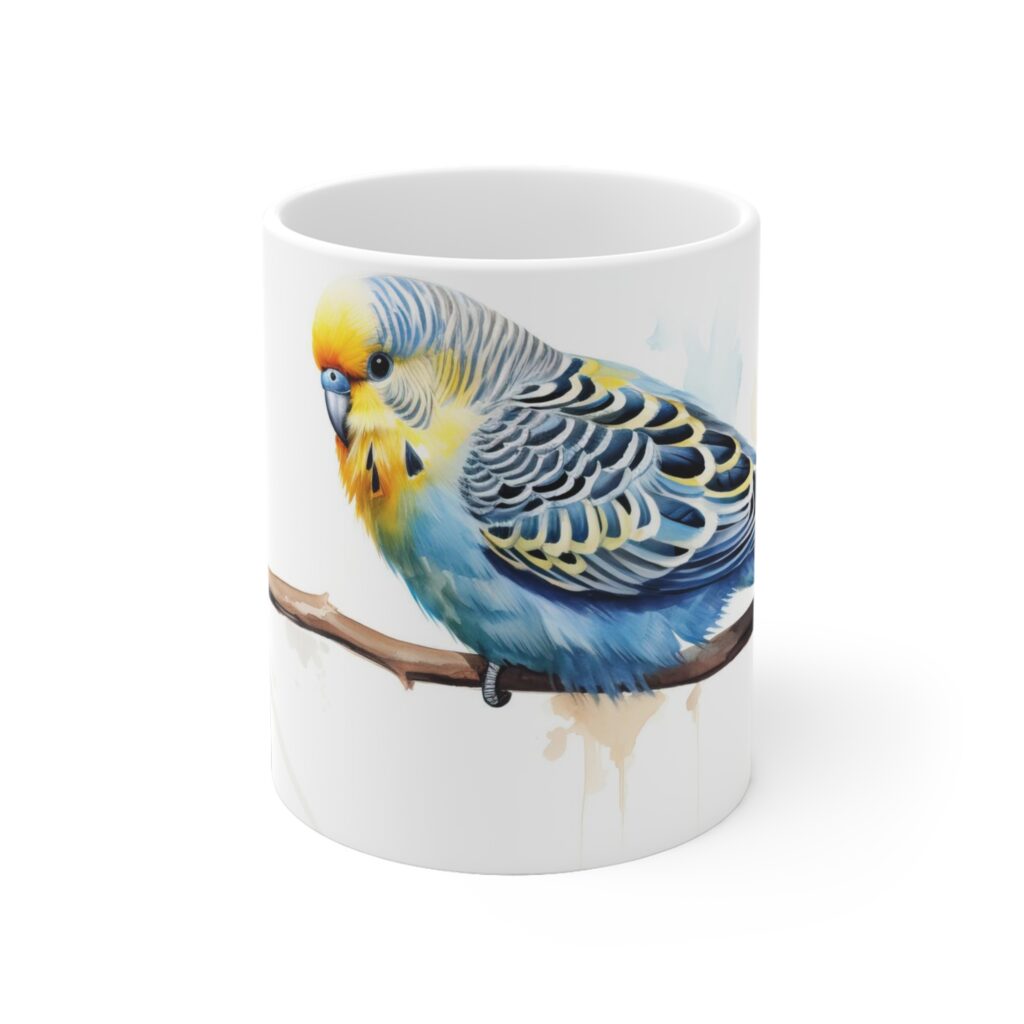Wei&szlig;e Kaffee Tasse mit Wellensittich Print | Ideal f&uuml;r Vogelliebhaber und Tierfreunde