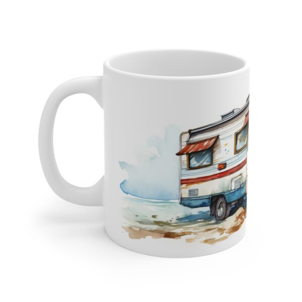 Camping Tasse im Aquarell-Stil – Weiße Keramiktasse für Wohnmobil Liebhaber