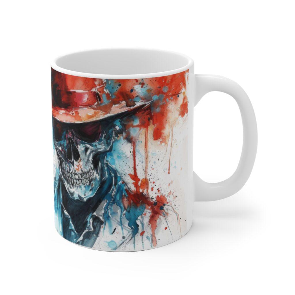 Aquarell Totenkopf Tasse mit Hut - Mystisches Becher-Design f&uuml;r Gothic- und Kunstliebhaber