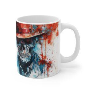 Aquarell Totenkopf Tasse mit Hut - Mystisches Becher-Design für Gothic- und Kunstliebhaber