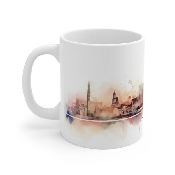 Aquarell Skyline Hamburg Kaffeetasse – Bedruckte Geschenkidee für Stadtliebhaber