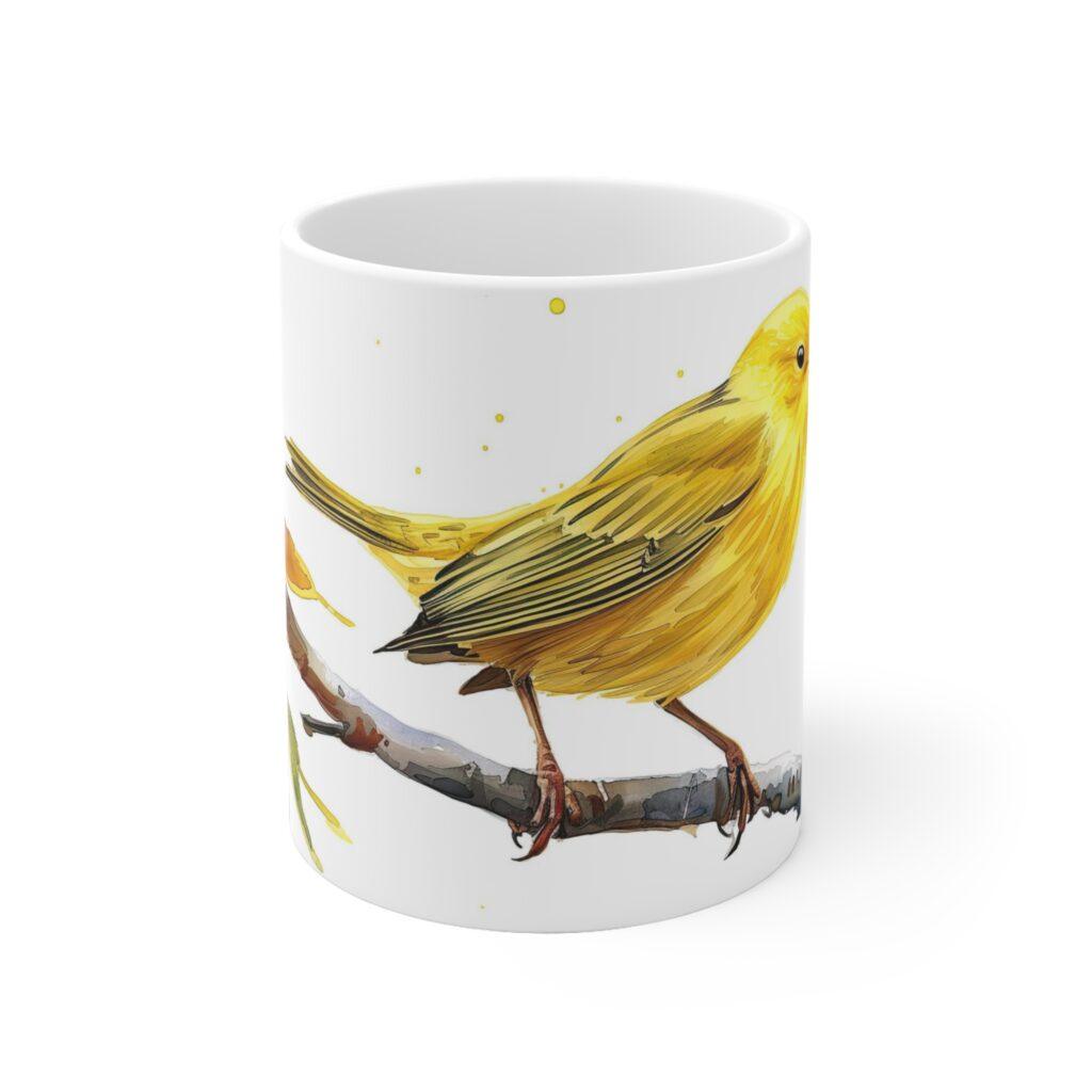 Gelber Grasm&uuml;cken Vogel Aquarell Becher - Keramiktasse mit Vogelmotiv