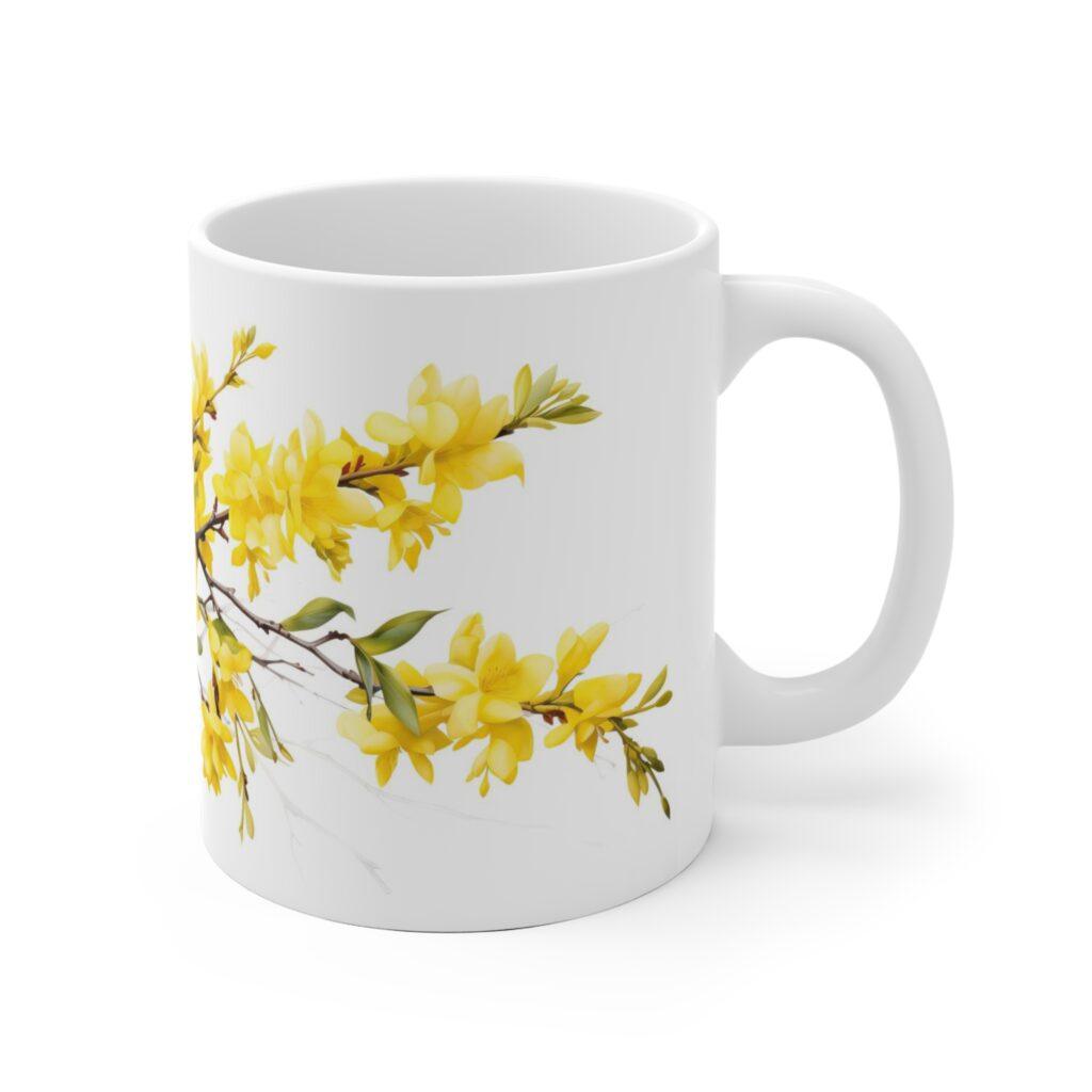 Wei&szlig;e Keramik Tasse im Aquarell-Design - Ideales Geschenk f&uuml;r Blumenliebhaber