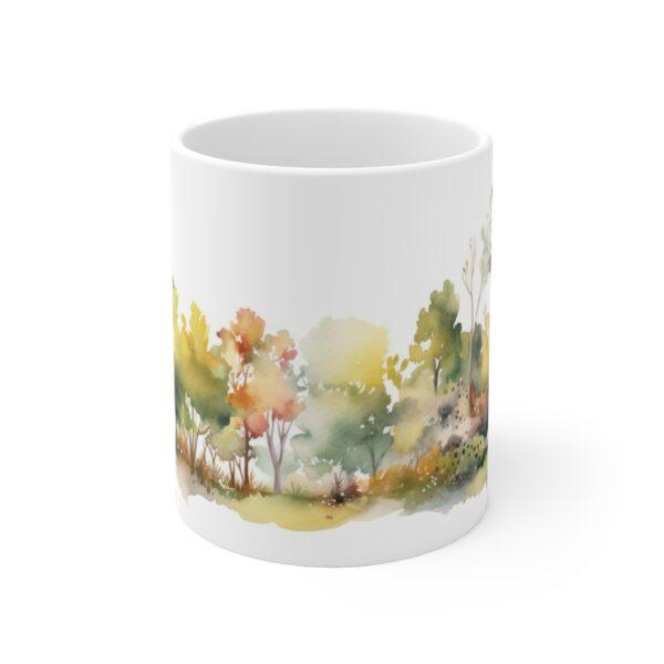 "Geschenk-Tasse mit Aquarell Laubbäumen – Perfekte Kaffeetasse für Naturliebhaber"