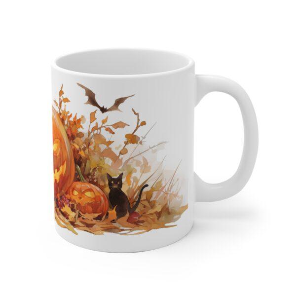 Halloween Tasse mit Aquarell Kürbis und Katzenmotiv