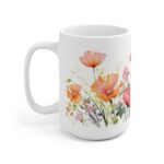 Weiße Keramik Tasse mit Mohnblumen - Aquarell Design für Blumenliebhaber