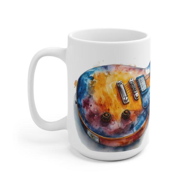 Keramiktasse mit Les Paul Sunburst Blue Aquarell Design – ideal für Kaffeeliebhaber!