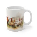 Weiße Keramik Tasse mit Hühner-Motiv im Aquarell-Stil – Bauernhof-Inspiration für Tierliebhaber