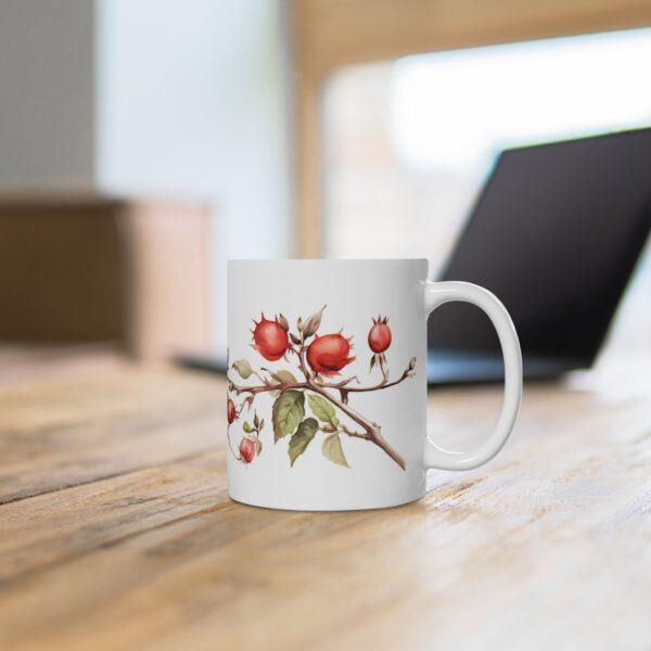 Hagebutten Tasse - Aquarell Wildfrucht Becher für Teeliebhaber - Naturinspirierte Keramiktasse aus hochwertigem Material