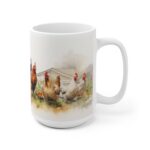 Weiße Keramik Tasse mit Hühner-Motiv im Aquarell-Stil – Bauernhof-Inspiration für Tierliebhaber