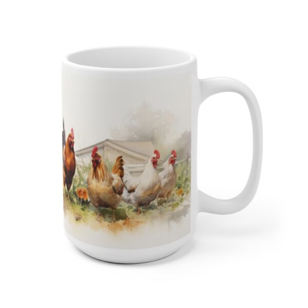 Weiße Keramik Tasse mit Hühner-Motiv im Aquarell-Stil – Bauernhof-Inspiration für Tierliebhaber