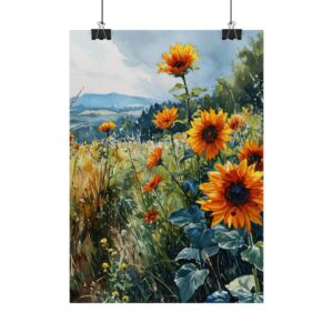 Sonnenblumenwiese Aquarell Poster - Naturbilder für Ihr Zuhause in verschiedenen Größen