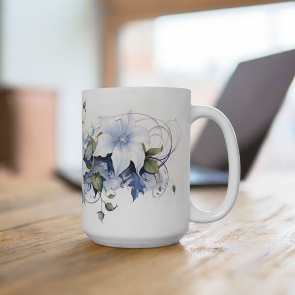 Aquarell Mondblumen Tasse - Weiße Keramiktasse für Blumenliebhaber und Naturfreunde