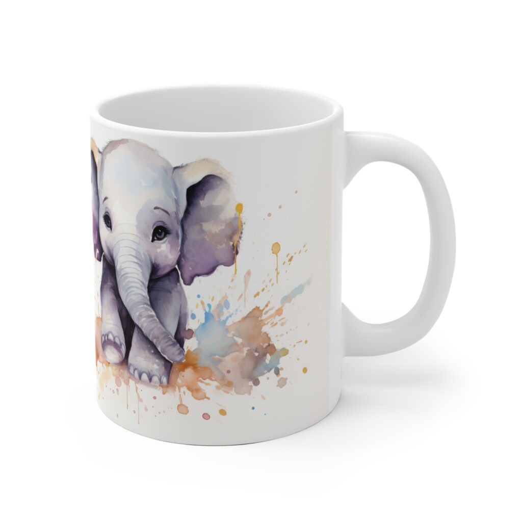 Wei&szlig;e Keramiktasse mit Elefantenkindern im Aquarellstil &ndash; Perfektes Geschenk f&uuml;r Tierliebhaber und Kinder
