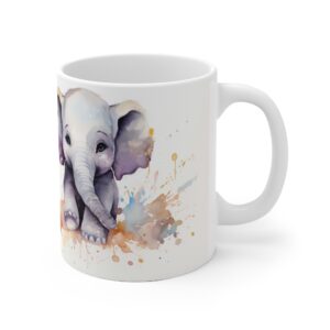 Weiße Keramiktasse mit Elefantenkindern im Aquarellstil – Perfektes Geschenk für Tierliebhaber und Kinder