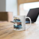 Camping Tasse im Aquarell-Stil – Weiße Keramiktasse für Wohnmobil Liebhaber