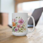 Weiße Keramik Tasse mit Mohnblumen - Aquarell Design für Blumenliebhaber