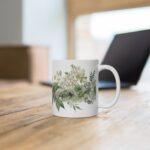 "Aquarell Pflanzen Kaffeetasse mit Schmetterlings-Motiv – ideales Geschenk für Naturliebhaber"