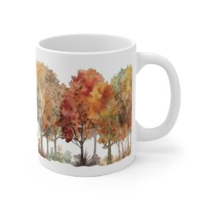 Herbstliche Laubbaum Tasse aus Keramik - Aquarell Design in Naturfarben