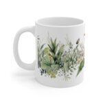 "Aquarell Pflanzen Kaffeetasse mit Schmetterlings-Motiv – ideales Geschenk für Naturliebhaber"