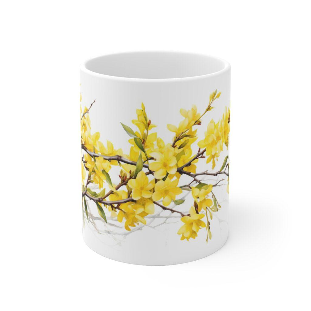 Wei&szlig;e Keramik Tasse im Aquarell-Design - Ideales Geschenk f&uuml;r Blumenliebhaber
