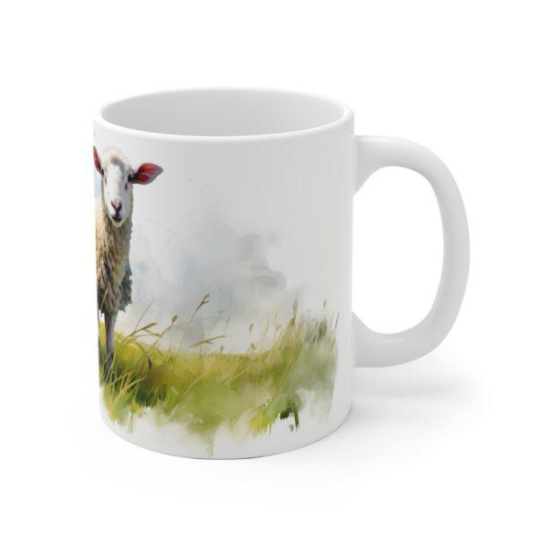 Weiße Keramiktasse mit süßem Schaf im Aquarell-Stil – Niedliche Tiermotiv-Tasse