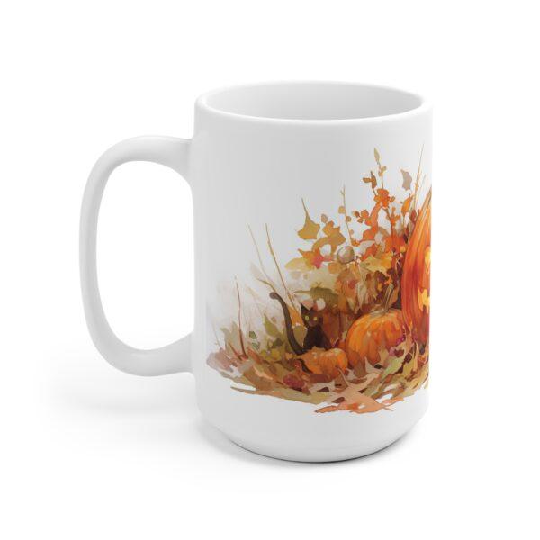 Halloween Tasse mit Aquarell Kürbis und Katzenmotiv