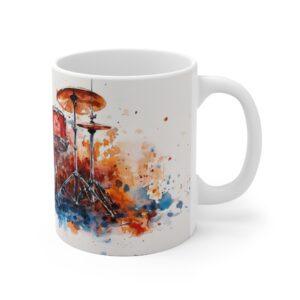 Keramiktasse mit Schlagzeug Aquarellmotiv - Perfekt für Musikliebhaber