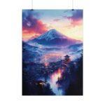 Majestätischer Fuji bei Sonnenuntergang – Aquarell Kunstposter in verschiedenen Größen