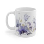 Weiße Keramik Tasse mit Mondblumen - Aquarell Blumen Design für Liebhaber von floralen Motiven