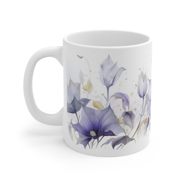 Weiße Keramik Tasse mit Mondblumen - Aquarell Blumen Design für Liebhaber von floralen Motiven