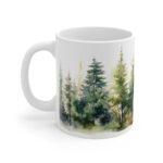 "Personalisierte Aquarell Geschenk-Tasse mit Waldmotiv - Kaffeetasse mit Nadelbäumen"