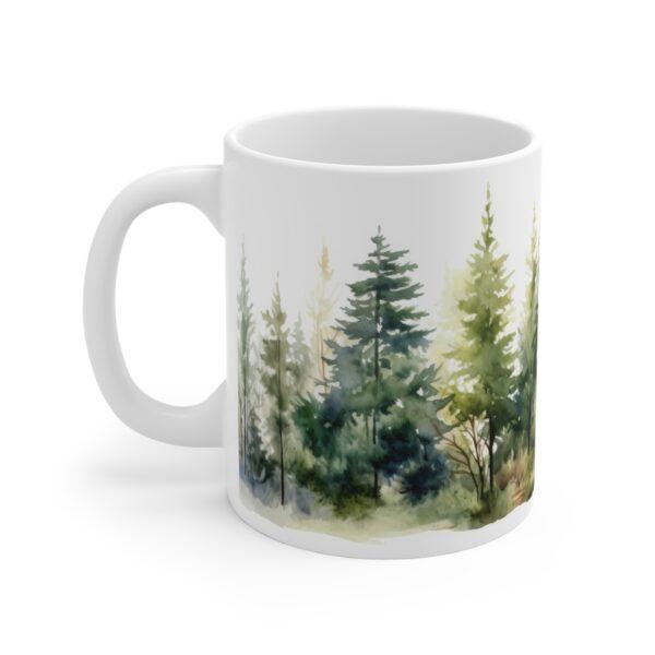 "Personalisierte Aquarell Geschenk-Tasse mit Waldmotiv - Kaffeetasse mit Nadelbäumen"