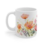 Weiße Keramik Tasse mit Mohnblumen - Aquarell Design für Blumenliebhaber