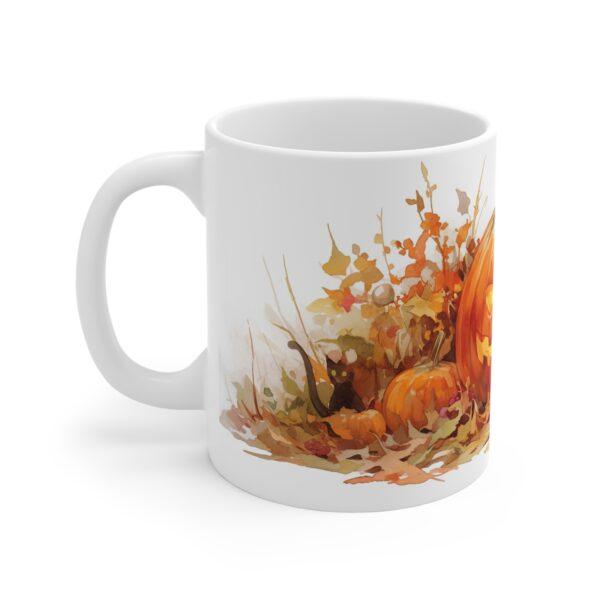 Halloween Tasse mit Aquarell Kürbis und Katzenmotiv