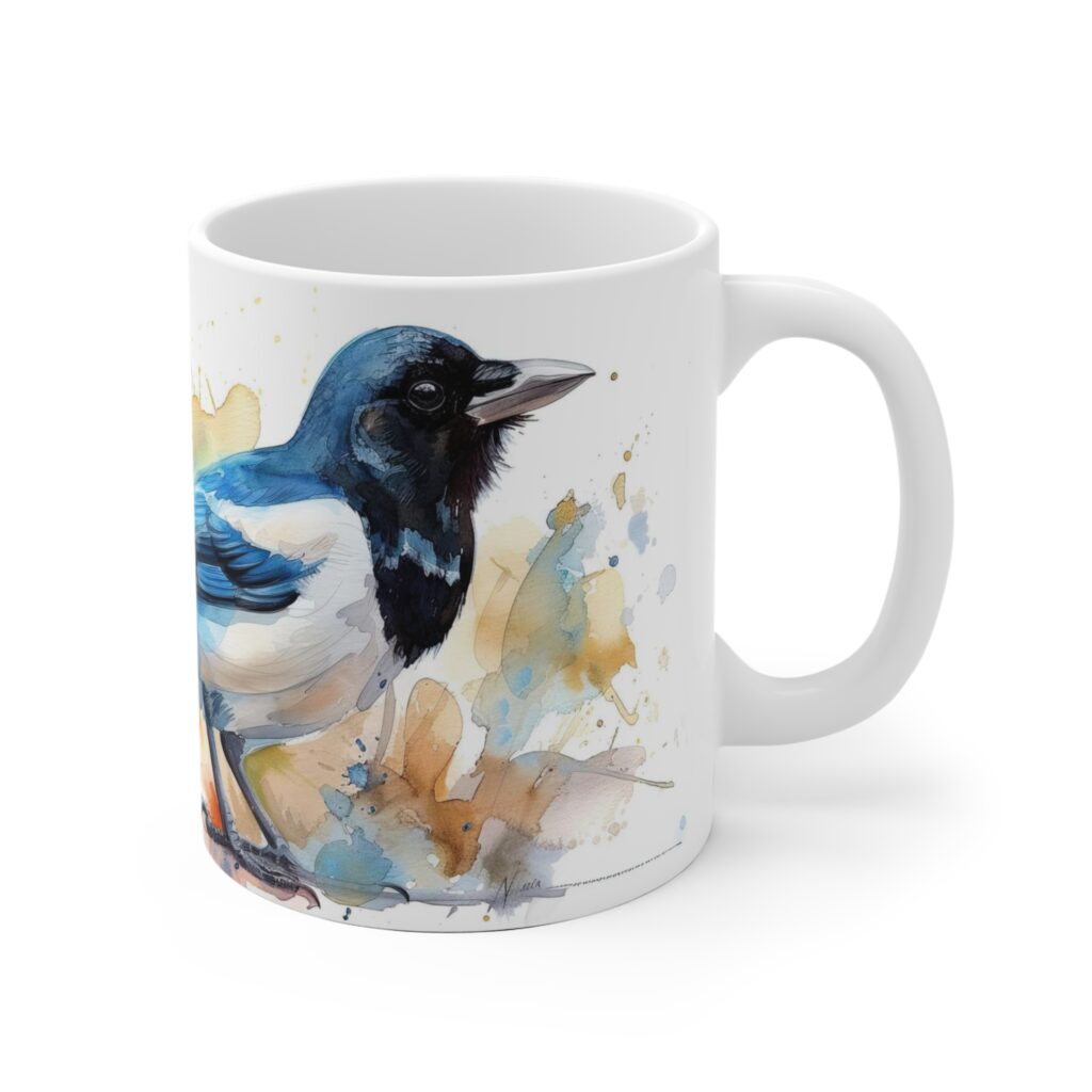 Magpie Bird Aquarellbecher aus Keramik - stilvolles Design f&uuml;r jeden Anlass