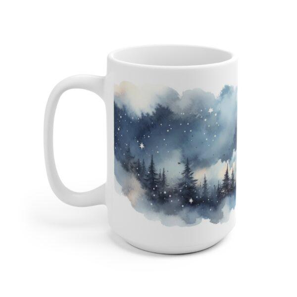 Aquarell Tasse mit Nachtlandschaft und Sternen – Perfekte Geschenkidee für Naturfreunde