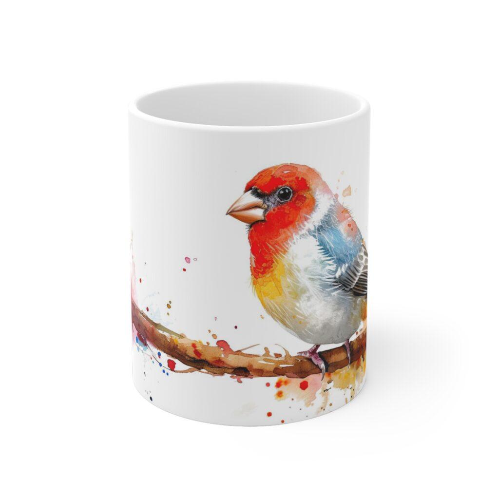 Zebrafink Keramik Becher - Aquarell Design f&uuml;r Vogelliebhaber