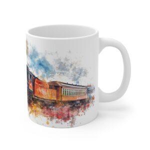 Dampflok Aquarell Tasse – Historisches Zugmotiv für Eisenbahnliebhaber und Geschichtsfreunde