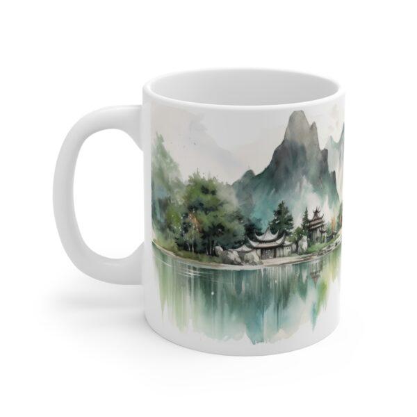 Aquarell Tasse mit Berg- und Seelandschaft - Perfektes Geschenk für Kaffeeliebhaber