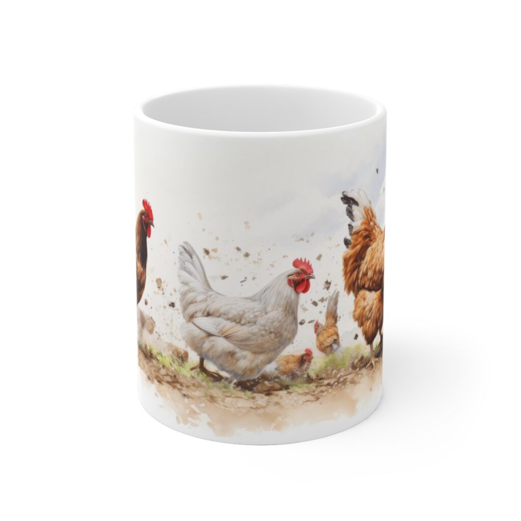 H&uuml;hnermotiv auf wei&szlig;er Keramik Tasse - Charmante Bauernhof-Dekoration