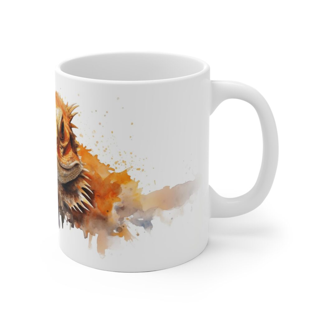 Wei&szlig;e Keramiktasse im Aquarell-Stil - Ideal f&uuml;r Reptilienfans und als Geschenk