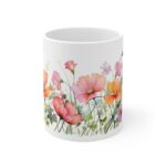 Weiße Keramik Tasse mit Mohnblumen - Aquarell Design für Blumenliebhaber