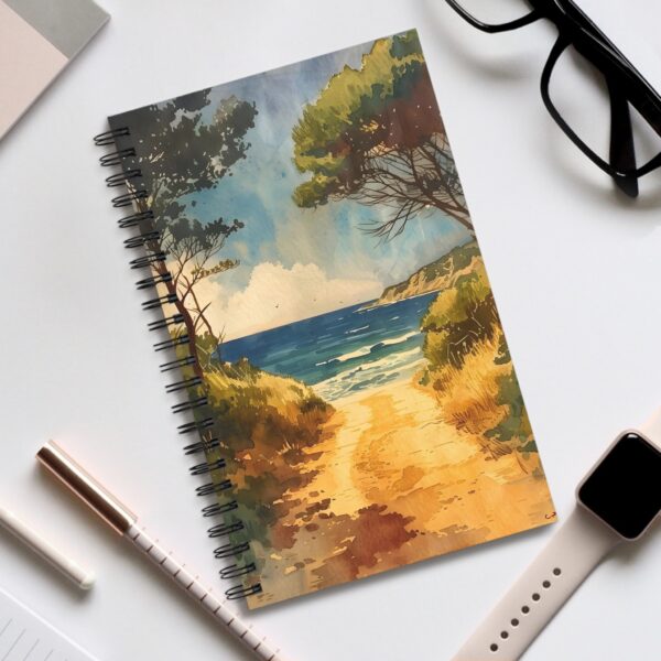 Maritimes Aquarell Notizbuch Strandweg am Meer – Blank, Linien, oder Punktraster