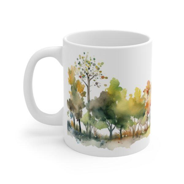 "Geschenk-Tasse mit Aquarell Laubbäumen – Perfekte Kaffeetasse für Naturliebhaber"