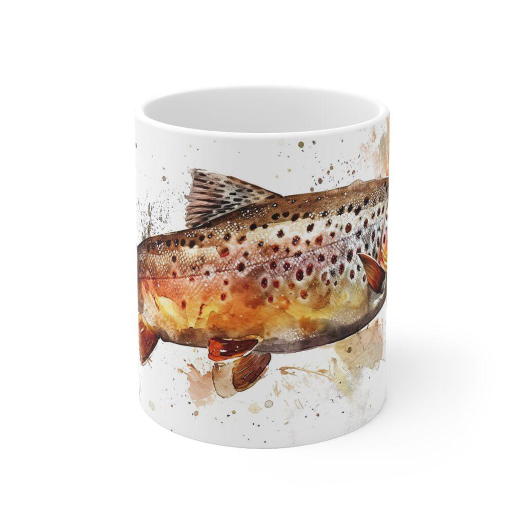 Aquarell Tasse mit Forellenmotiv - Idealer Becher f&uuml;r Angler und Naturfreunde
