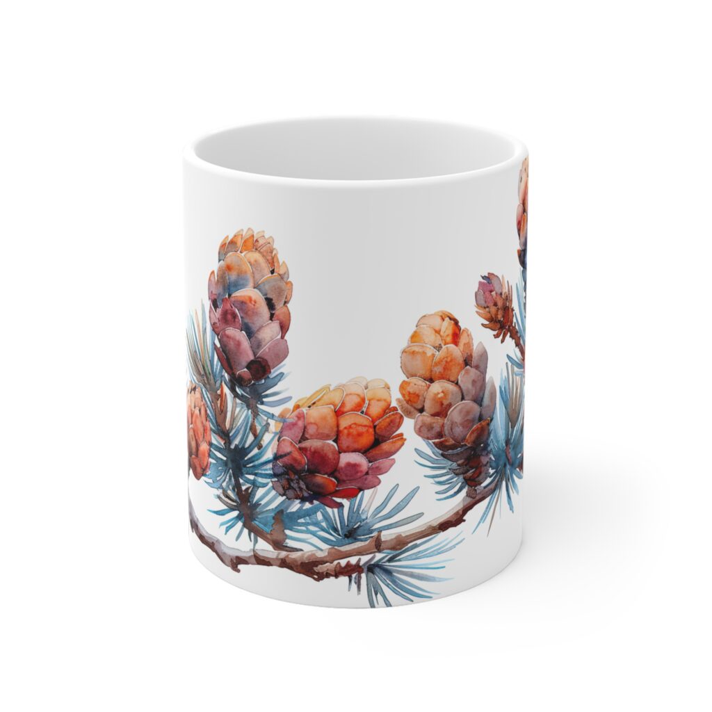 Tasse Aquarell Tannenzweig aus Keramik &ndash; Stilvolles Design f&uuml;r jeden Anlass