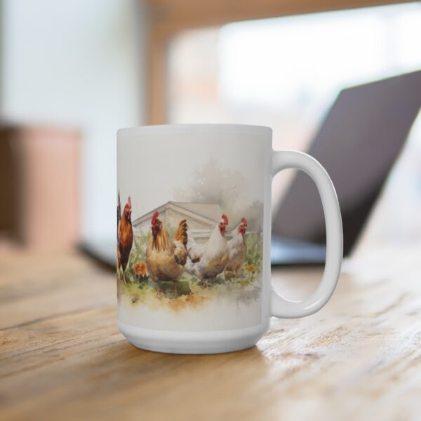 Weiße Keramik Tasse mit Hühner-Motiv im Aquarell-Stil – Bauernhof-Inspiration für Tierliebhaber